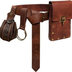 Belt Pouch Waist Bag Fanny Pack Steampunk Phone Holder Medieval Bag Leather Belt Renaissance Cosplay Costume Accessories (1-Brown)